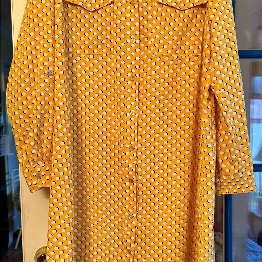 JM Collection Yellow and White Polka Dot Top